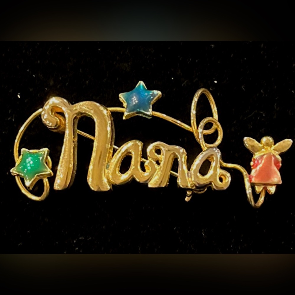 Gold 'Tone Nana' Brooch with Star and Angel Accents